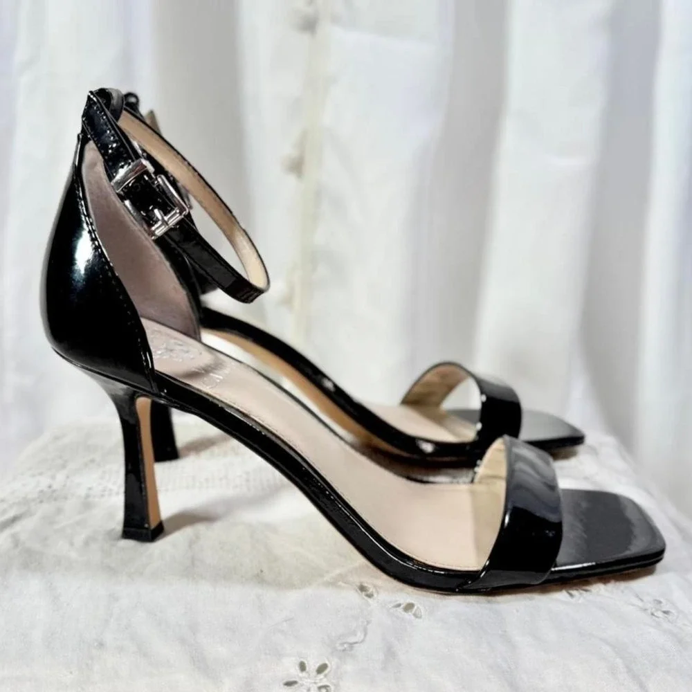 Vince Camuto Black Patent Ankle Strap Heels – Women's 8M / 38.5 - Picture 2 of 7
